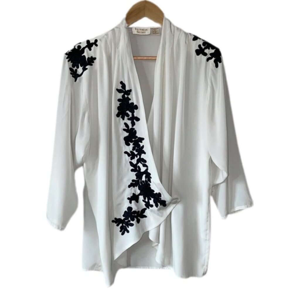 Victoria Secret Vintage Gold Label Wrap Blouse Black Applique